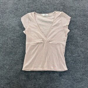 Rebellious Dreamer Womens Surplice Top Large Red White Striped Ribbed Knit